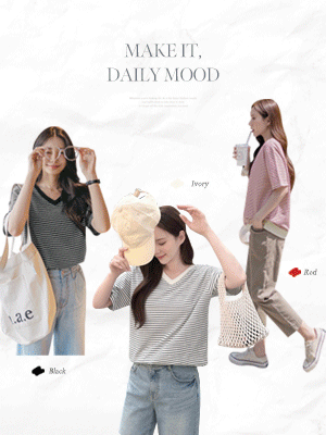 라이닌 스트라이프 브이넥 맨투맨