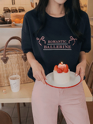 레오 리본자수 반팔 맨투맨