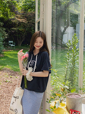 찰리 후드 반팔 맨투맨