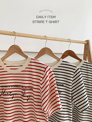 마티 레터링 스트라이프 티셔츠