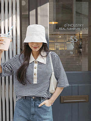 토바 스트라이프 카라 티셔츠