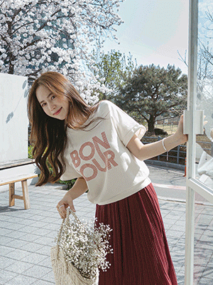 봉주르 레터링 티셔츠