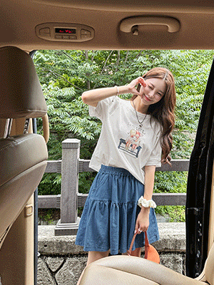 시엘 레터링 퍼프소매 티셔츠