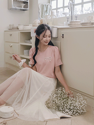 주니 진주 퍼프 티셔츠