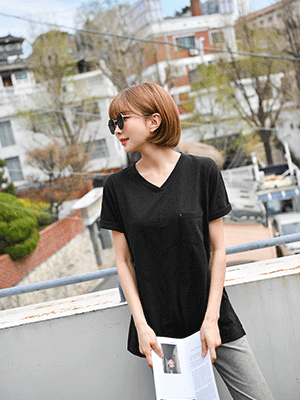 원티 브이넥 슬라브 티셔츠