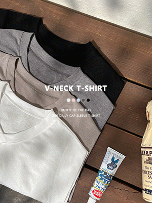 오엔 브이넥 캡소매 티셔츠