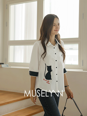 [뮤즈린] 키튼 고양이 배색 7부 셔츠