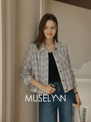 [뮤즈린] 버로우 체크 스트링 셔츠