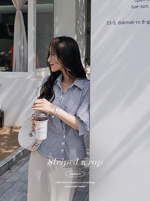 키안 스트라이프 랩 블라우스