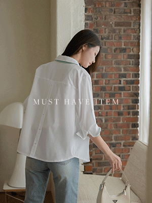 [롤업] 레인터 자수 배색 셔츠