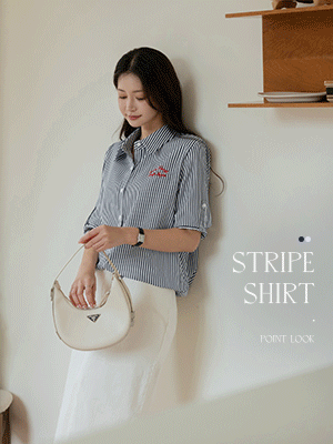 [롤업] 트레블 스트라이프 자수 셔츠