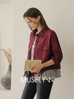 [뮤즈린] 비토 스트라이프 배색 셔츠 자켓