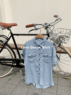 오바 반팔 데님 셔츠