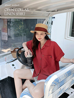하이 오픈카라 린넨 셔츠