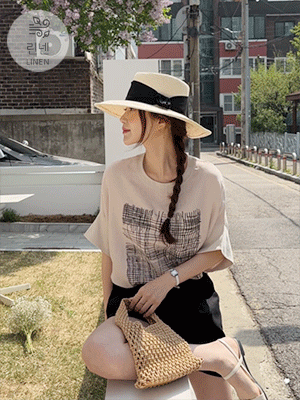 우지 린넨 패턴 블라우스