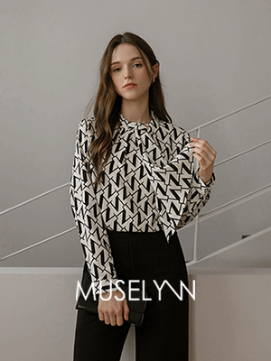 [뮤즈린] [롤업] 바넬 패턴 타이 블라우스