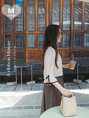 메린 소매리본 7부 블라우스