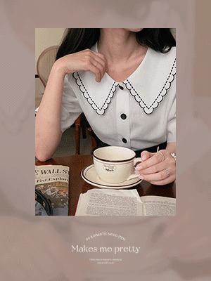 루븐 물결카라 퍼프 블라우스