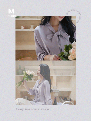 미브 타이 핀턱 블라우스