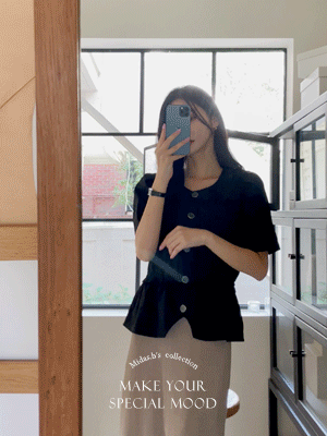 브인 퍼프소매 밴딩 블라우스