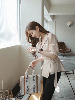 리프 랩 반팔 블라우스