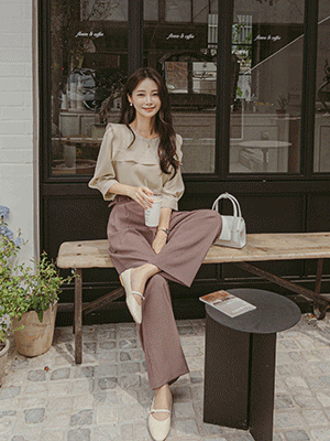 키싱 프릴 쉬폰 7부 블라우스