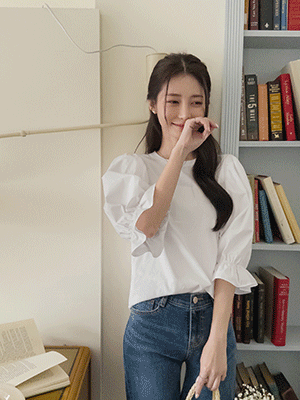 민티 밴딩퍼프 블라우스 티