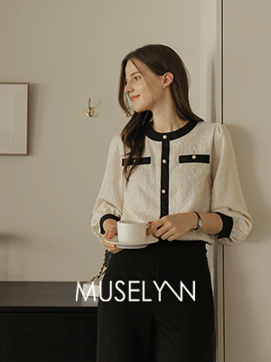 [뮤즈린] 셀레나 진주버튼 배색 블라우스