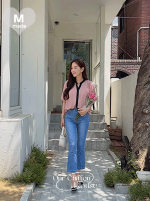 이안 배색 쉬폰 블라우스