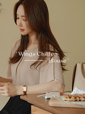 마로 날개소매 쉬폰 블라우스