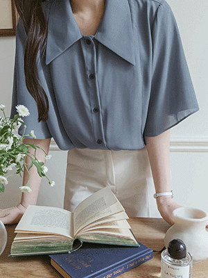 아모 날개소매 쉬폰 블라우스