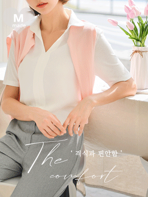 편안 카라 반팔 블라우스 티