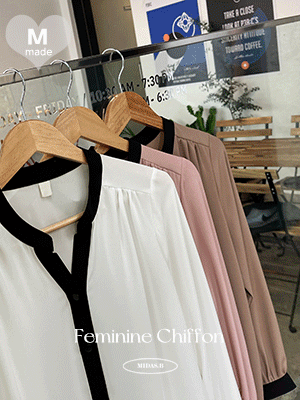 코프 배색 쉬폰 블라우스