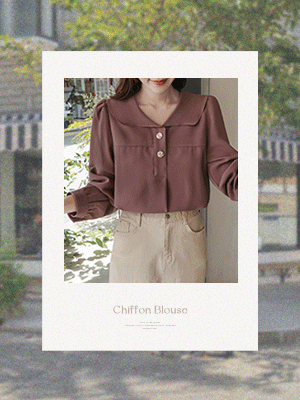 주보 골드버튼 쉬폰 블라우스