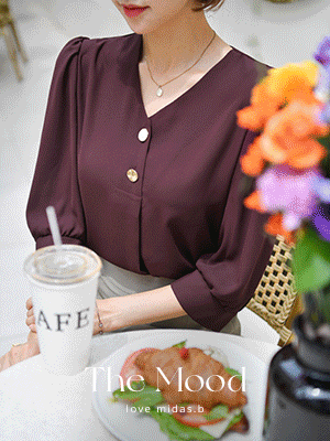 코지 골드버튼 7부 블라우스