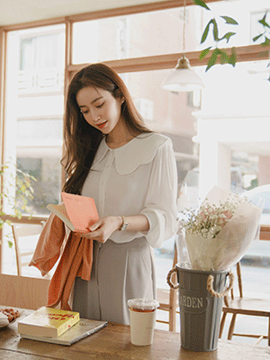 린디 물결 빅카라 블라우스