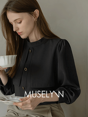 [뮤즈린] 데니 하이넥 골드버튼 블라우스