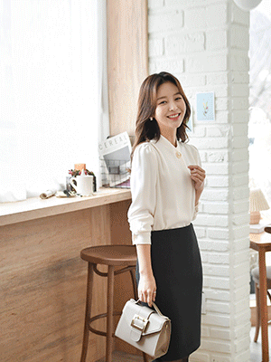 켄비 진주링 쉬폰 블라우스