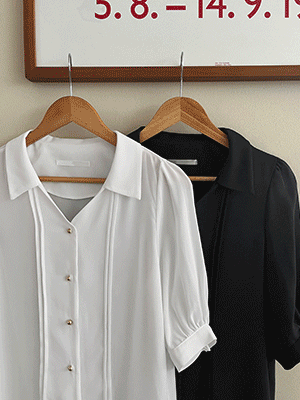 나인 금장버튼 카라 블라우스