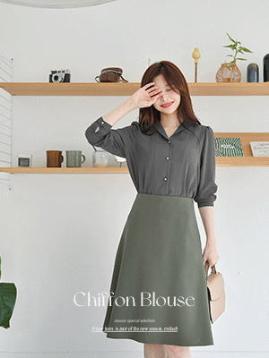 아피 카라 쉬폰 블라우스